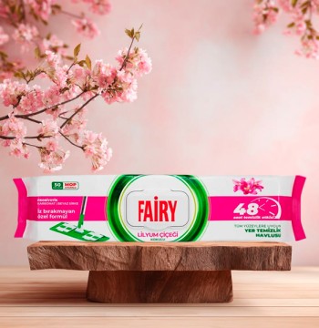 دستمال مرطوب نظافت کف فیری با رایحه گل لیلیوم مناسب زمین و تی بسته ۵۰ عددی